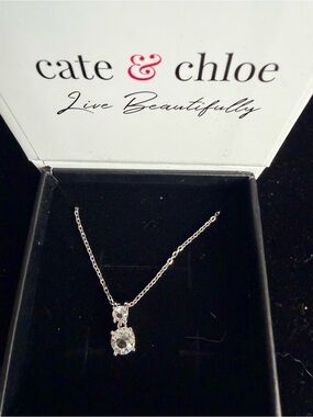 Cate & Chloe Silver Necklace with Clear Cubic Zirconia Pendant